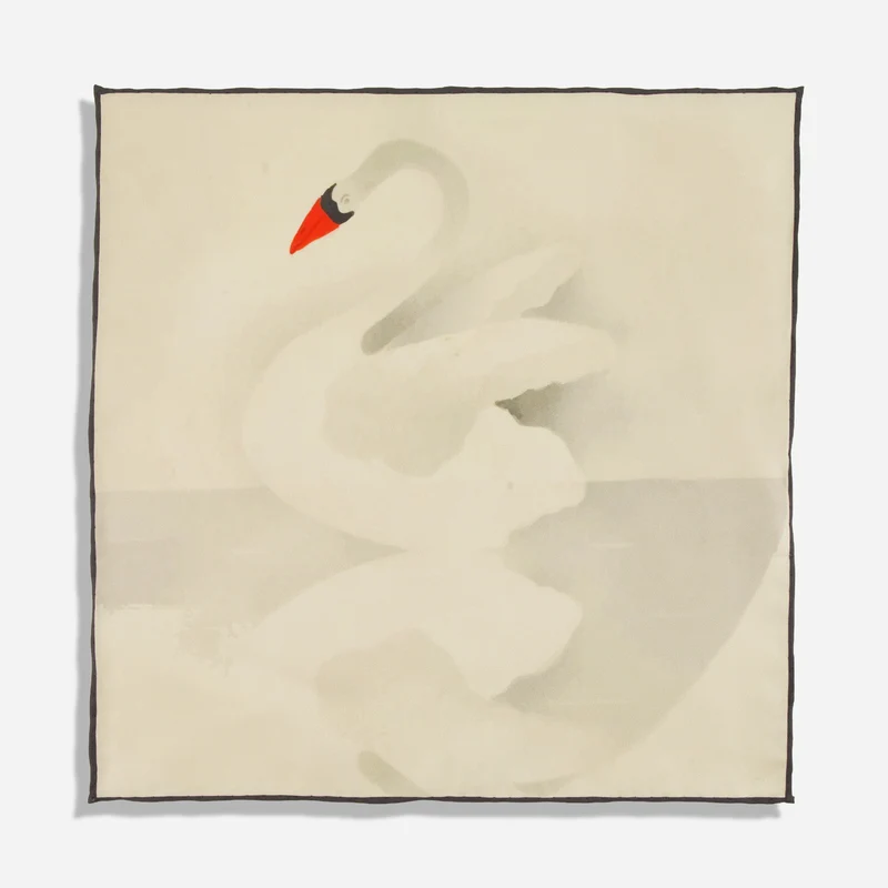 Swan Illustration Ivory Pocket Square