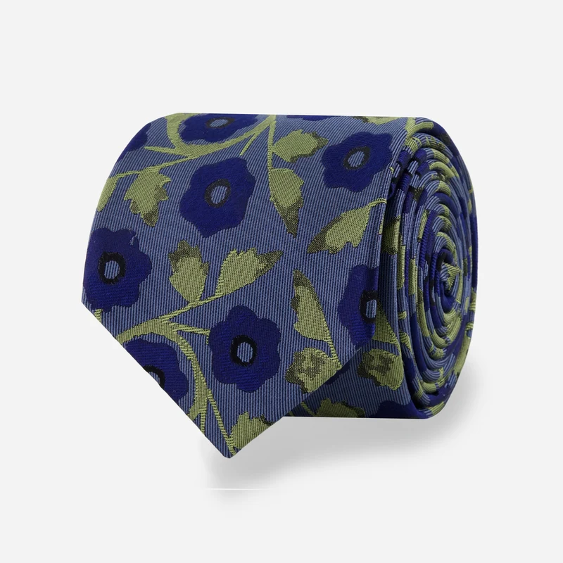 Midsummer Floral Denim Blue Tie