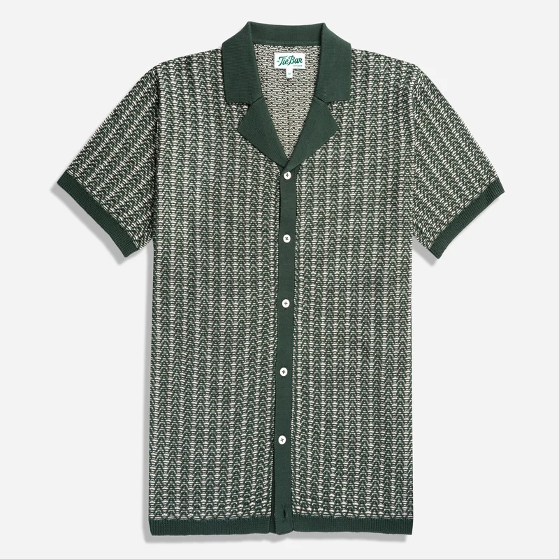 Chevron Lapel Full Placket Chive Polo