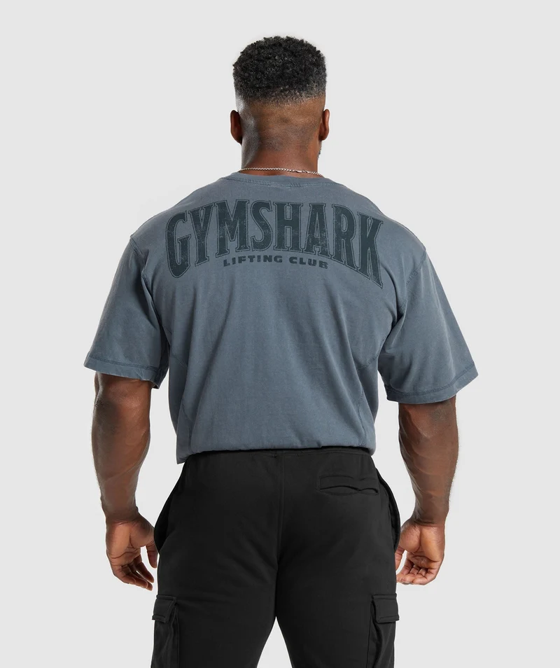 Gymshark Heritage Washed T-Shirt - Titanium Blue/Acid Wash Small Ball