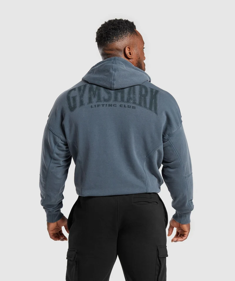 Gymshark Heritage Washed Hoodie - Titanium Blue/Acid Wash Small Ball