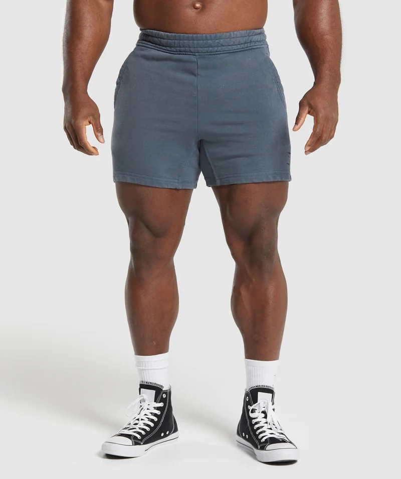Gymshark Power Washed 5" Shorts - Titanium Blue/Acid Wash Small Ball