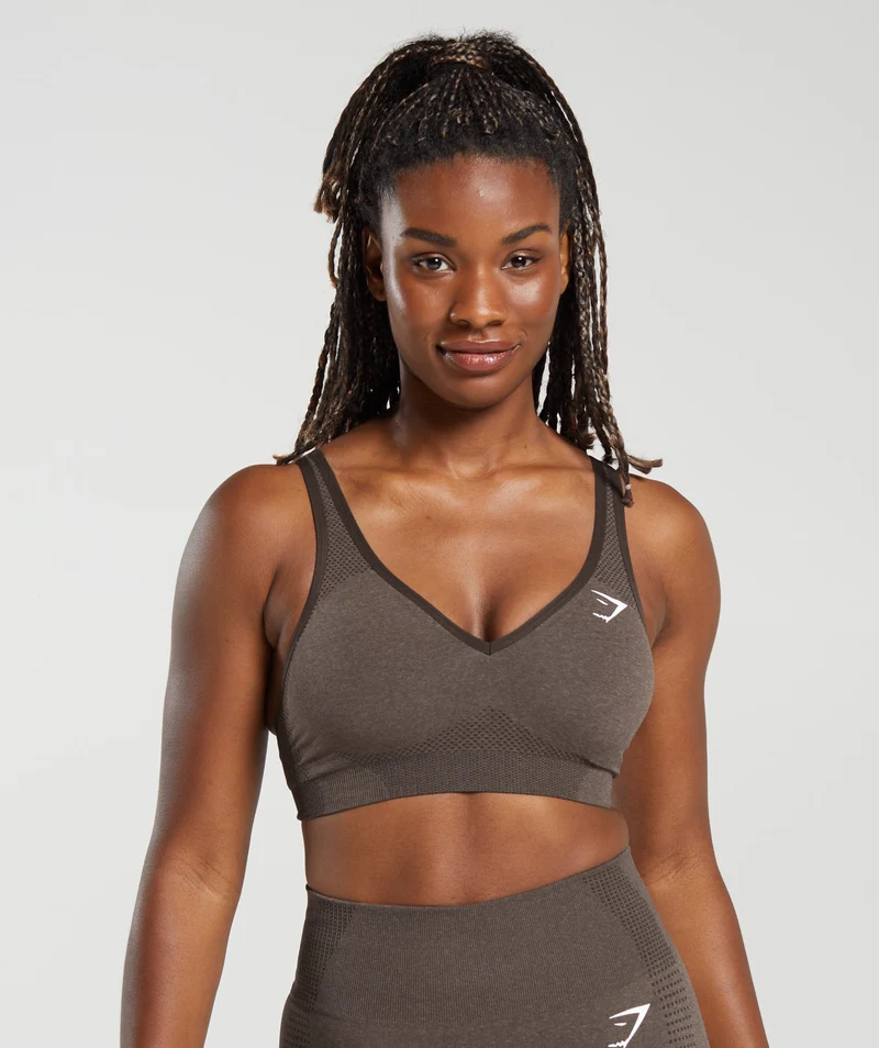 Gymshark Vital Seamless V Neck Sports Bra - Penny Brown Marl