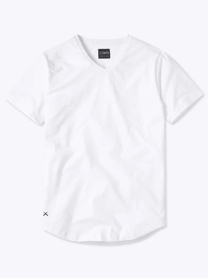 AO V-Neck Curve-Hem Tee | White Signature-fit PYCA Pro®