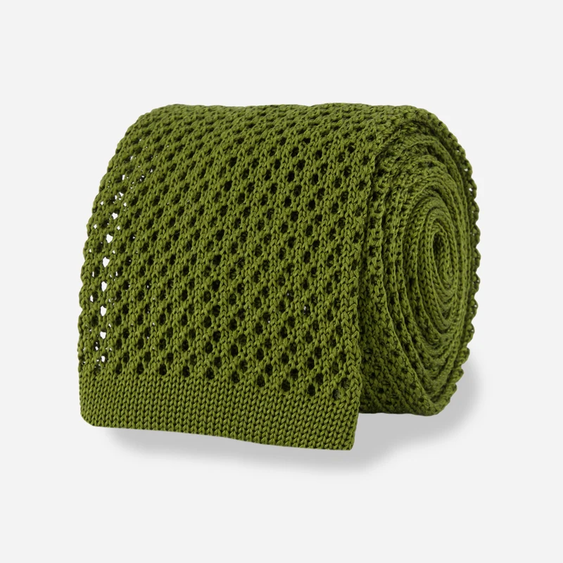 Open Weave Knit Moss Green Tie