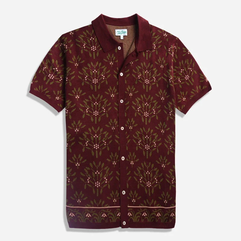 Elderberry Jacquard Full Placket Burgundy Polo