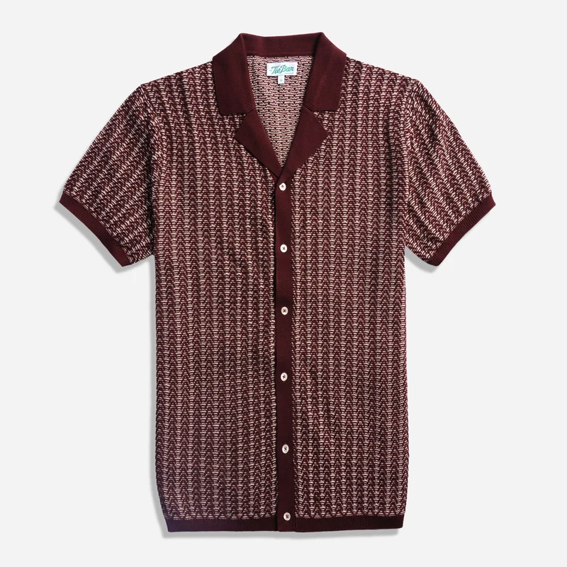 Chevron Lapel Full Placket Burgundy Polo