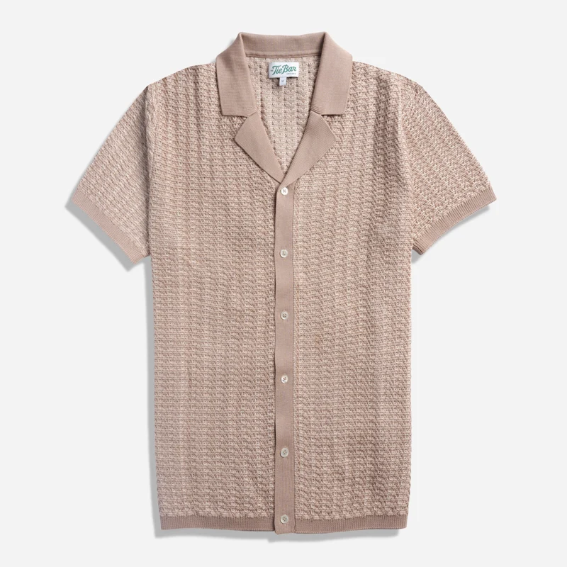 Chevron Lapel Full Placket Oat Polo