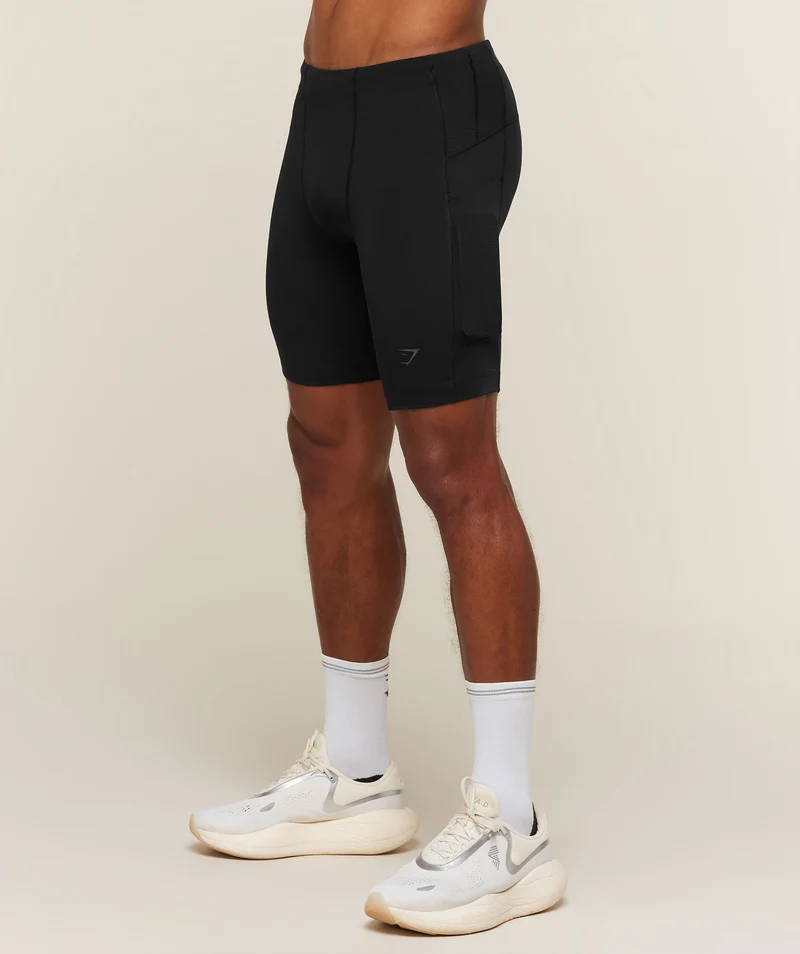 Gymshark Running Elite 7 Pocket Half Tights - Black