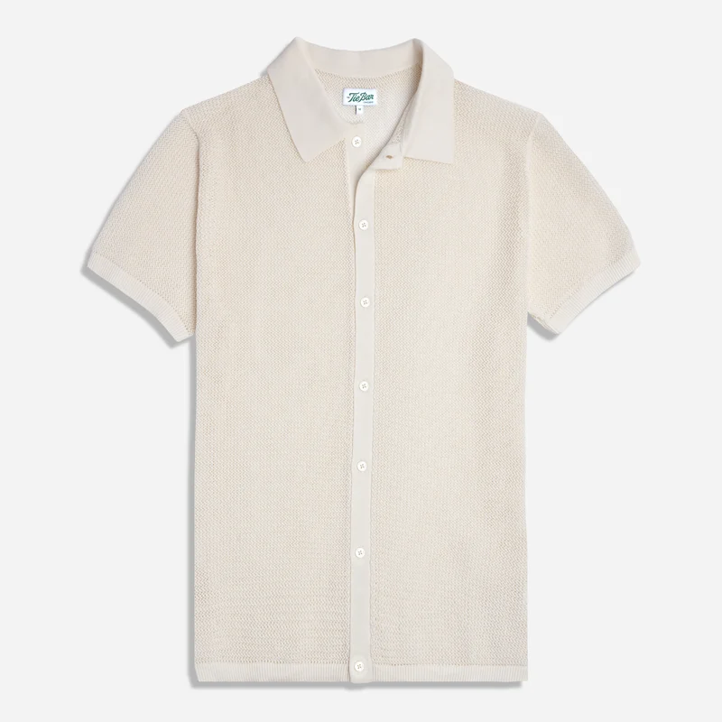 Textured Full Placket Ivory Polo
