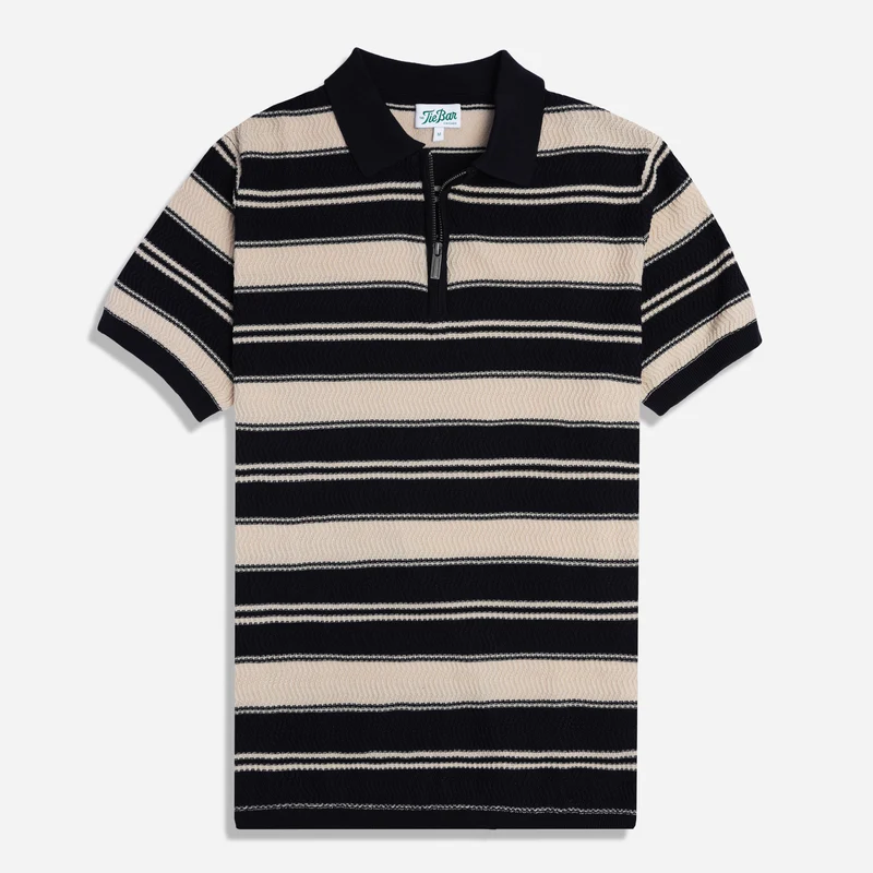 Quarter Zip Stripe Navy Polo