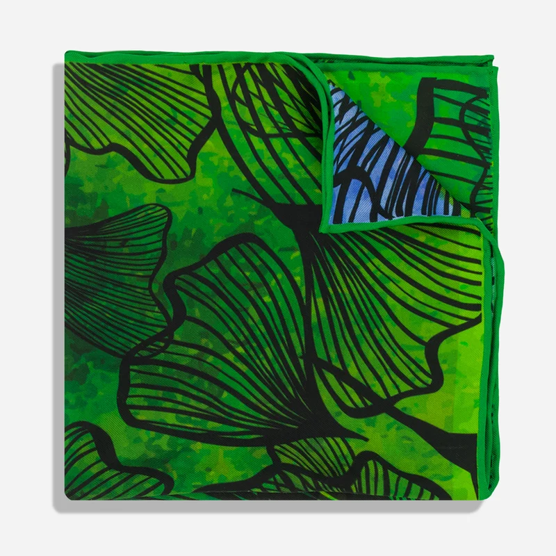 Gingko Reverie Emerald Green Pocket Square
