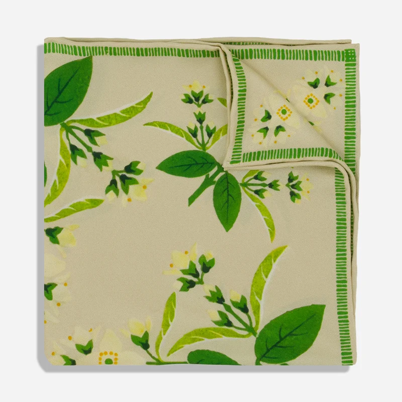 Gingko Grove Ivory Pocket Square