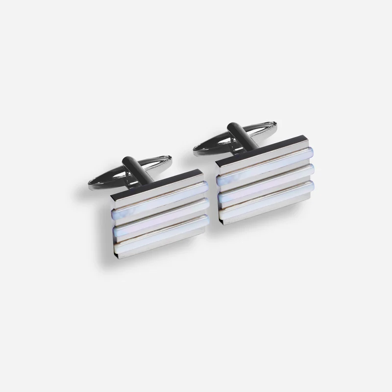 Abalone Stripe Silver Cufflinks