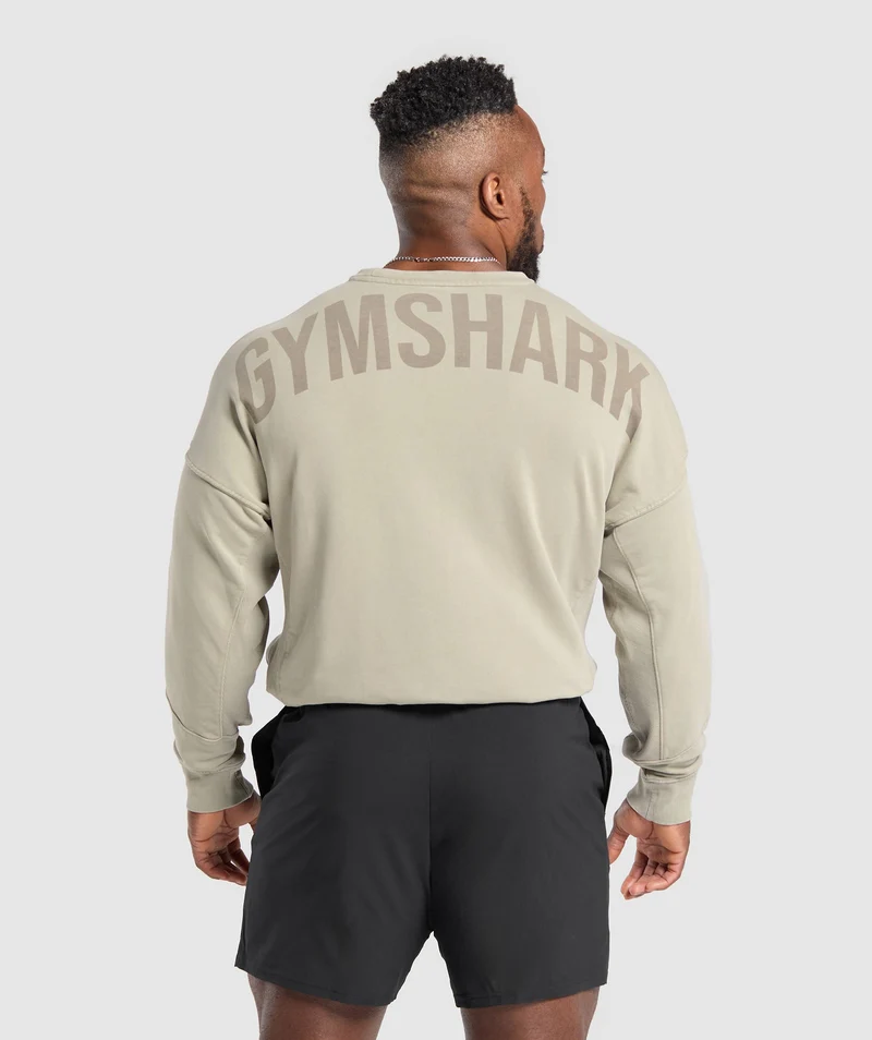 Gymshark Power Washed Crew - Ecru Brown/Acid Wash Small Ball