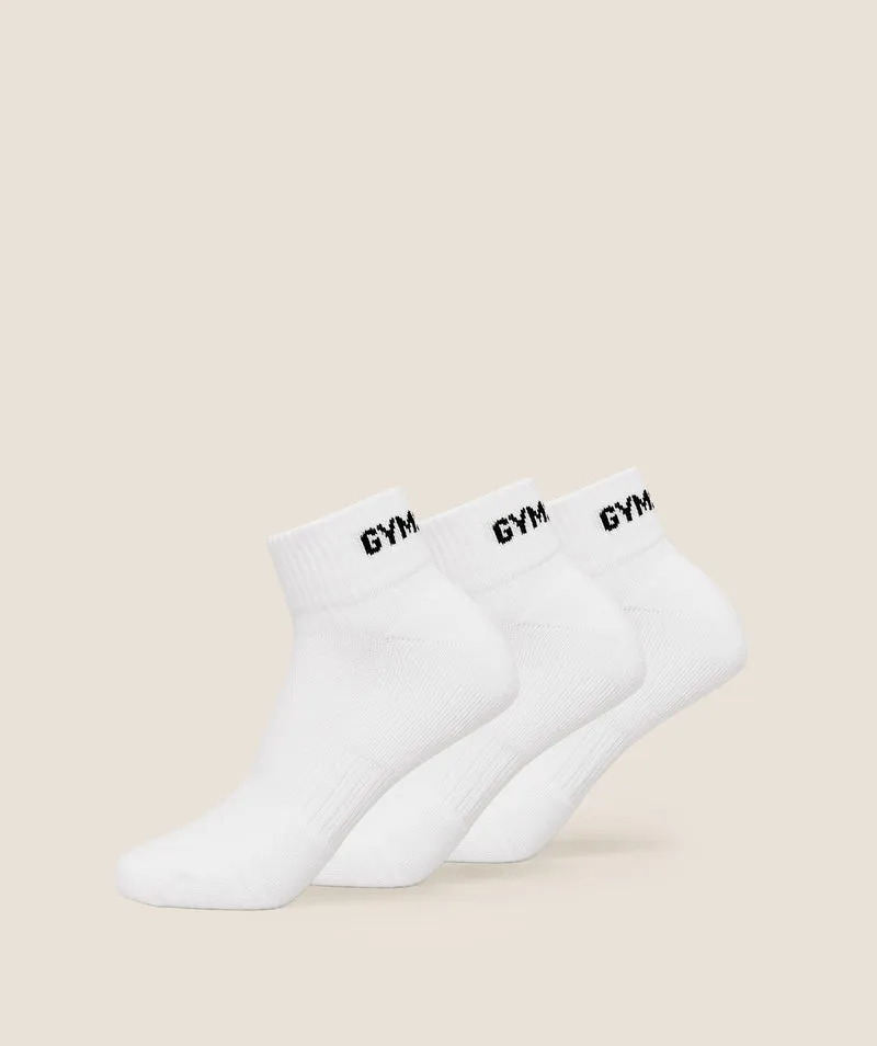 Gymshark GS Jacquard Quarter Socks 3pk - White