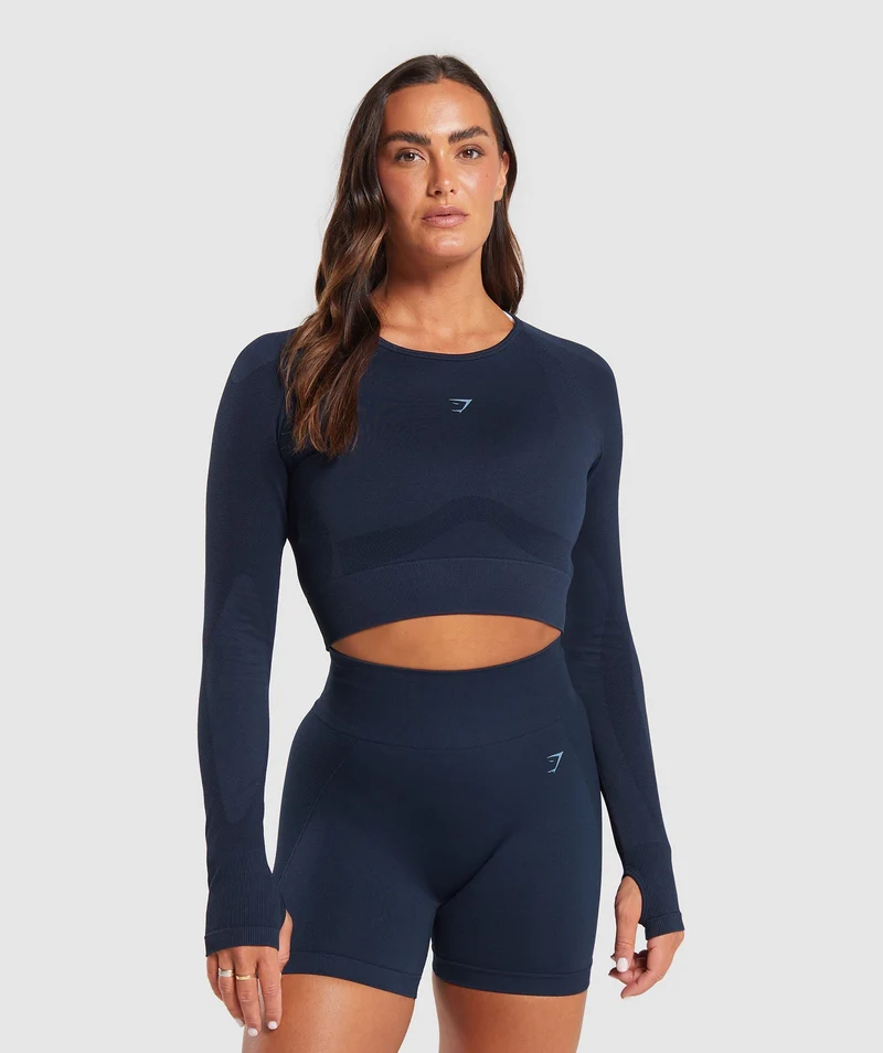 Gymshark Flex Long Sleeve Crop Top - Navy/Denim Blue