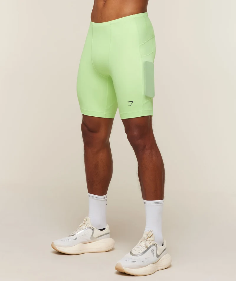 Gymshark Running Elite 7 Pocket Half Tights - Pace Green