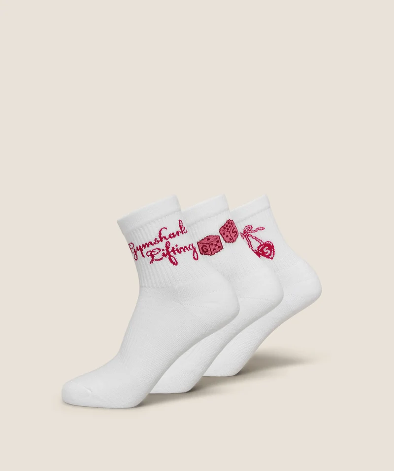 Gymshark Femme Lifting Graphic Midi Sock 3pk - White