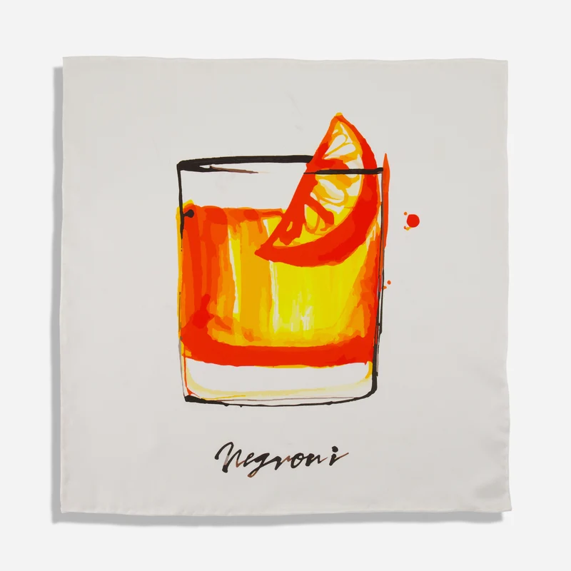 Caroline Tomlinson x The Tie Bar Negroni Bloom Ivory Pocket Square