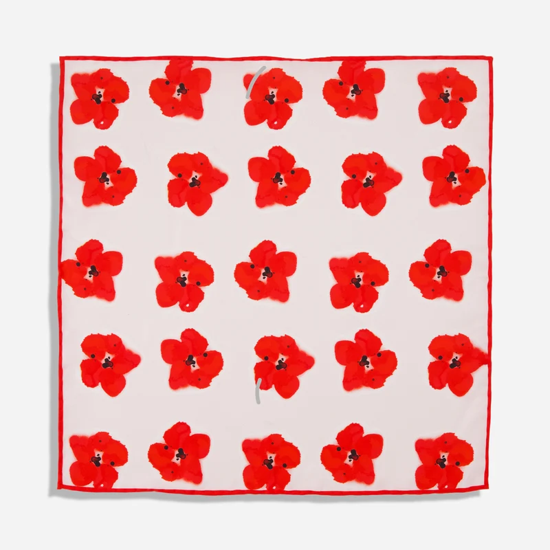 Caroline Tomlinson x The Tie Bar Poppy Hour Ivory Pocket Square