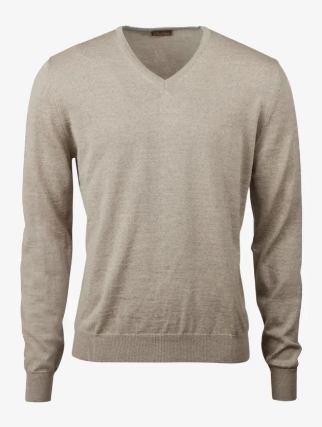 Sweater Knitted V-Neck Merino Wool - 230 Beige