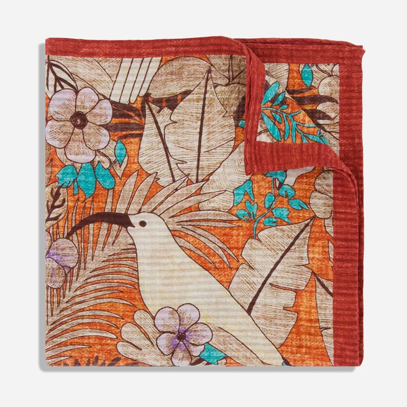 Uccello Seersucker Burnt Orange Pocket Square