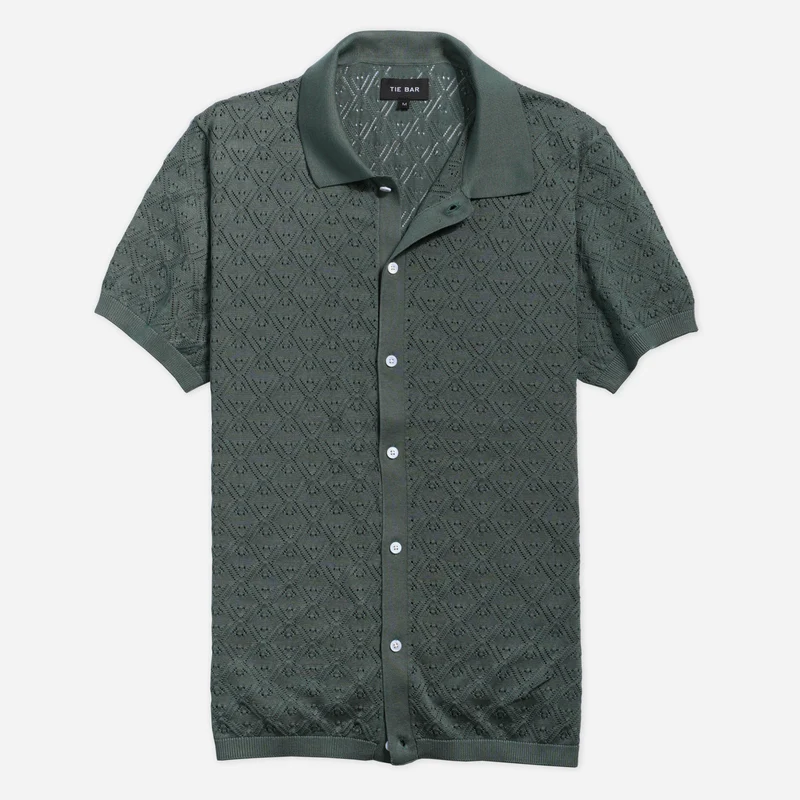 Full Placket Pointelle Cilantro Polo