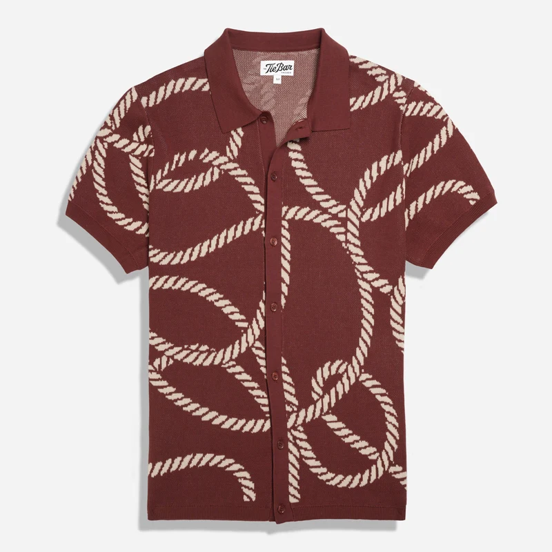 Rope Jacquard Full Placket Wine Polo