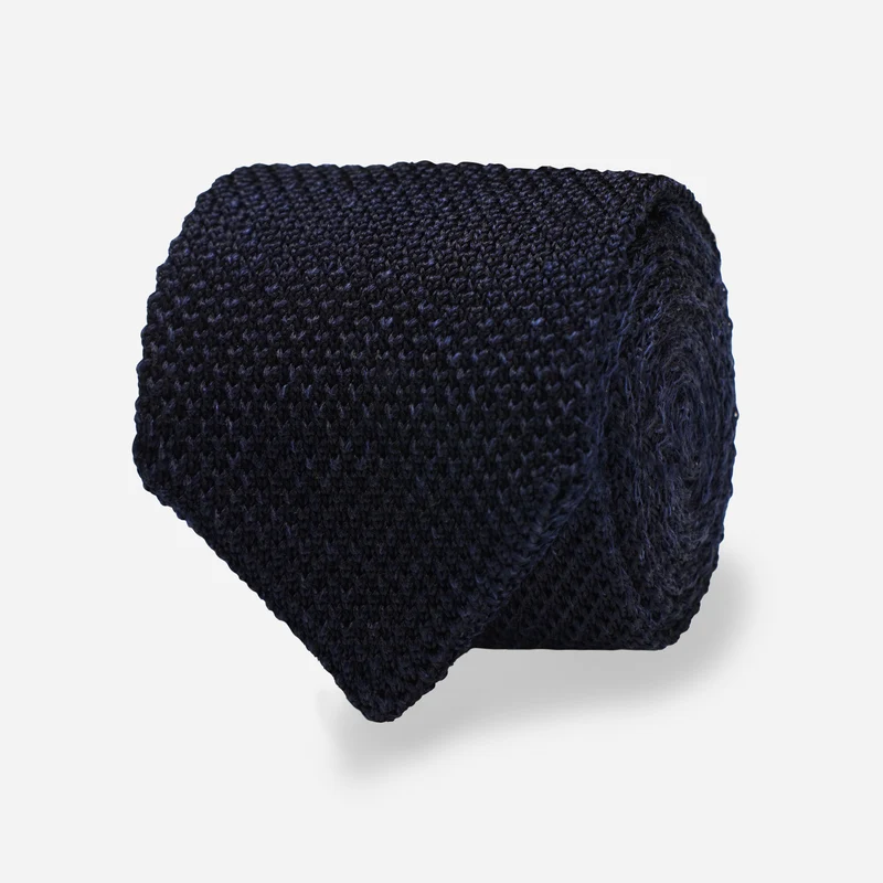 Pointed Tip Knit Navy Tie