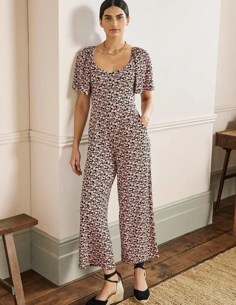 Flutter Sleeve Jersey Jumpsuit