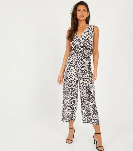 Leopard Print Tie Back Crop Jumpsuit