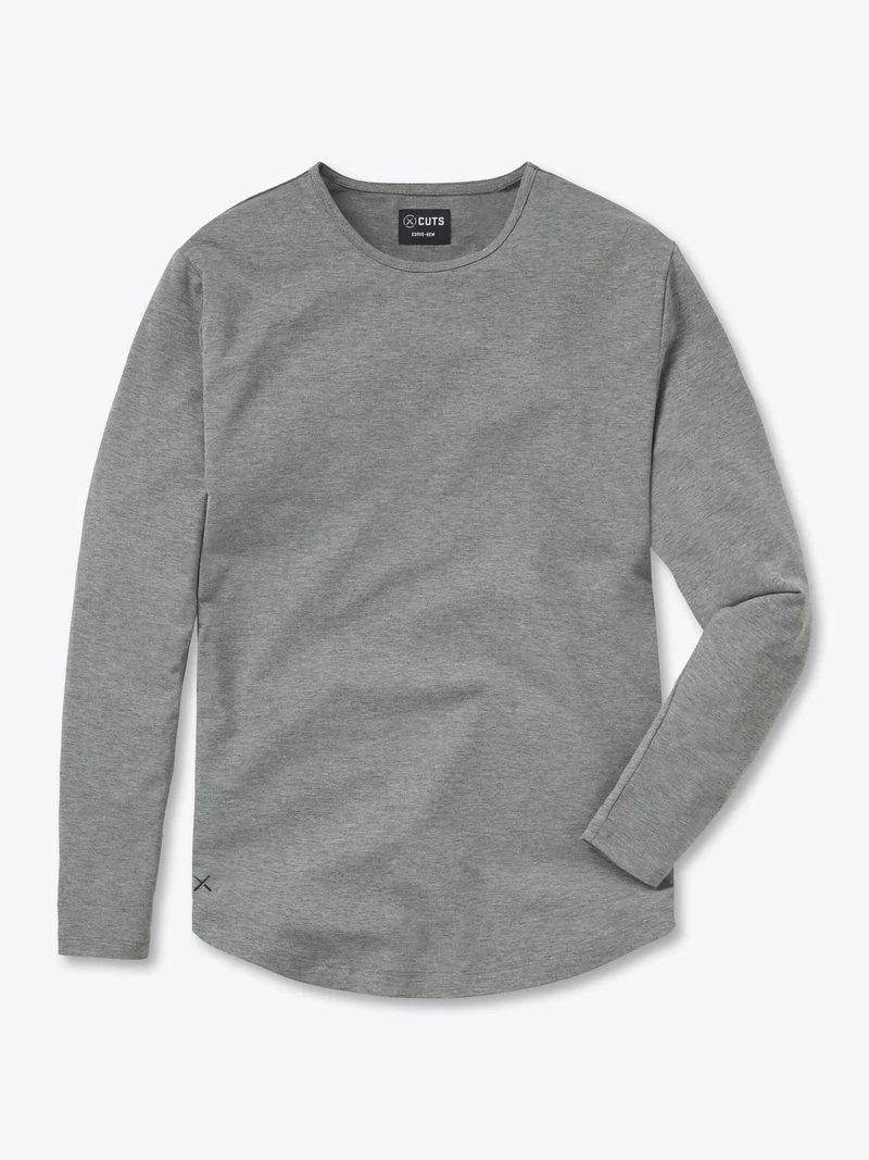 AO Long Sleeve Curve-Hem Tee | Heather Grey Signature-fit PYCA Pro®