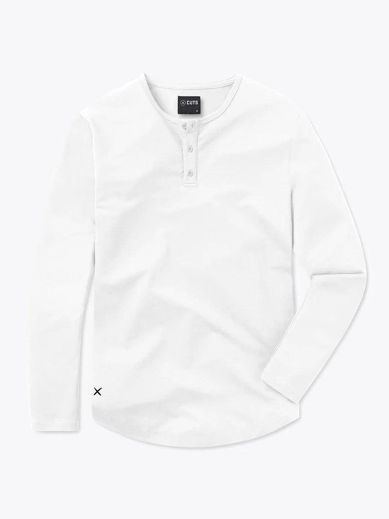 AO Long Sleeve Henley Curve-Hem | White Signature-fit PYCA Pro®