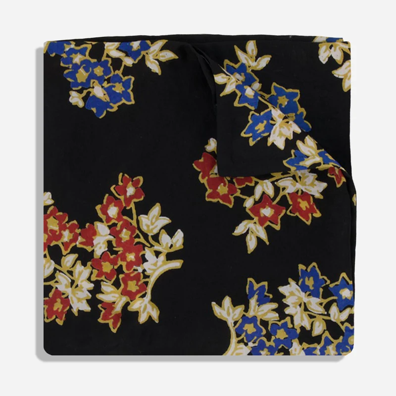 Raj Floral Black Pocket Square