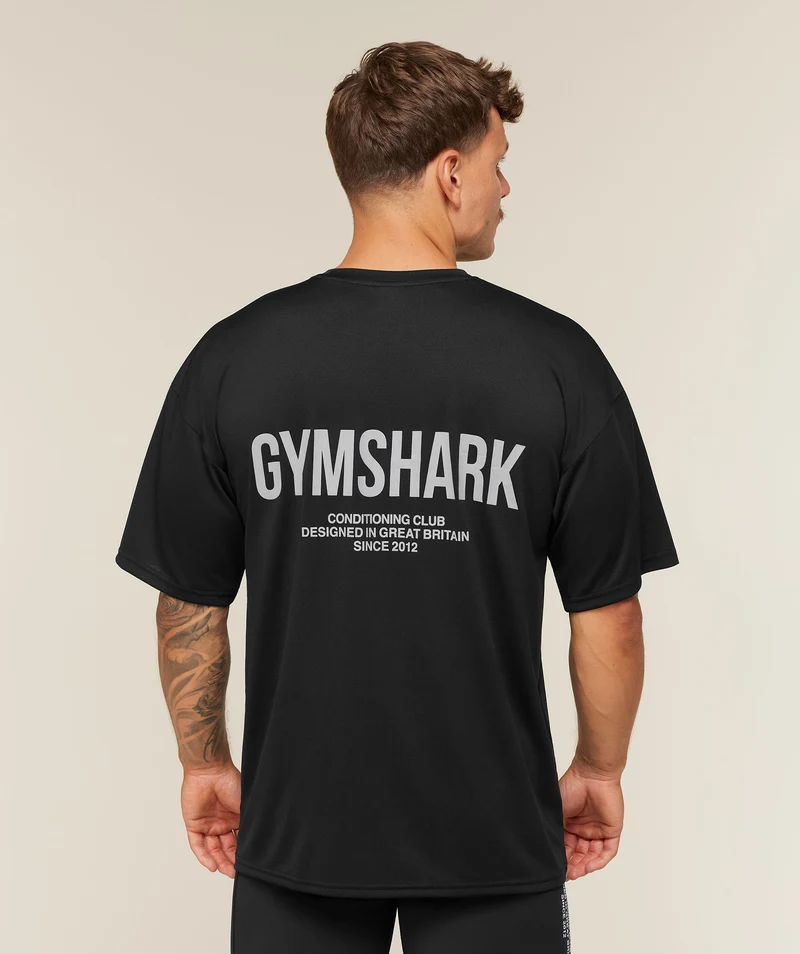 Gymshark Conditioning Club Oversized T-Shirt - Black/Silver Reflective