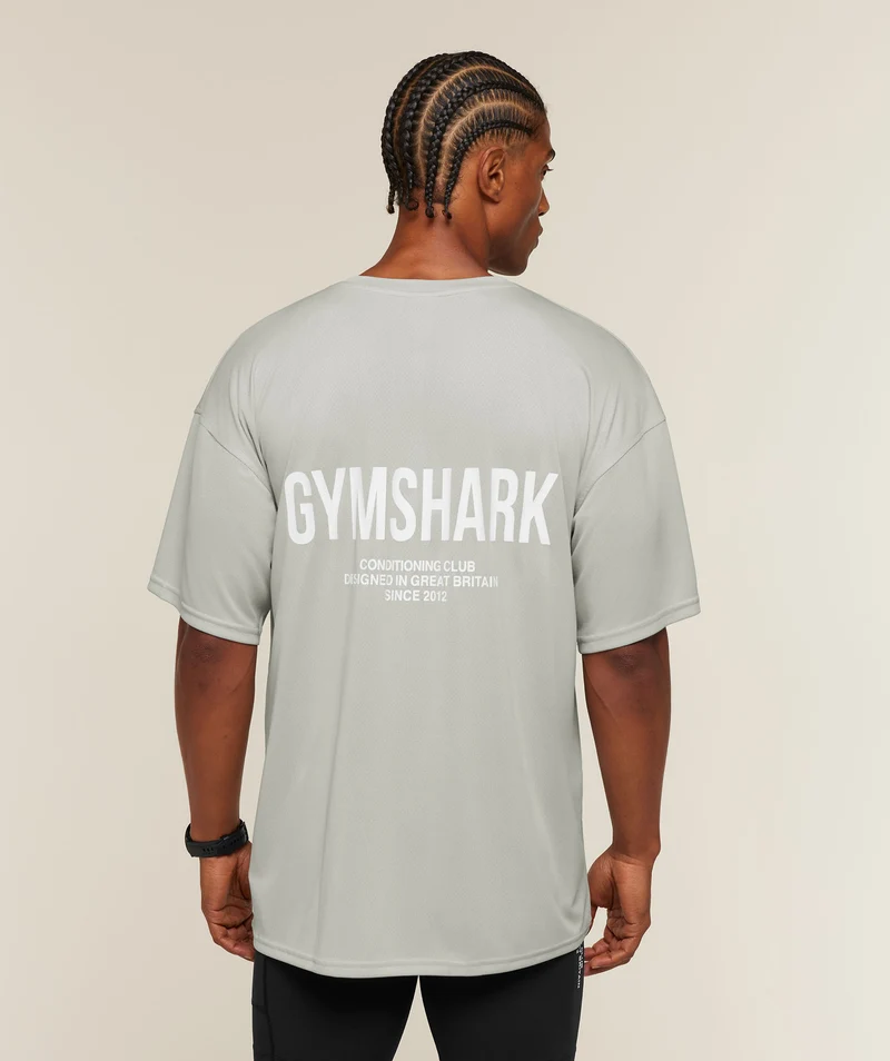Gymshark Conditioning Club Oversized T-Shirt - Light Grey/White