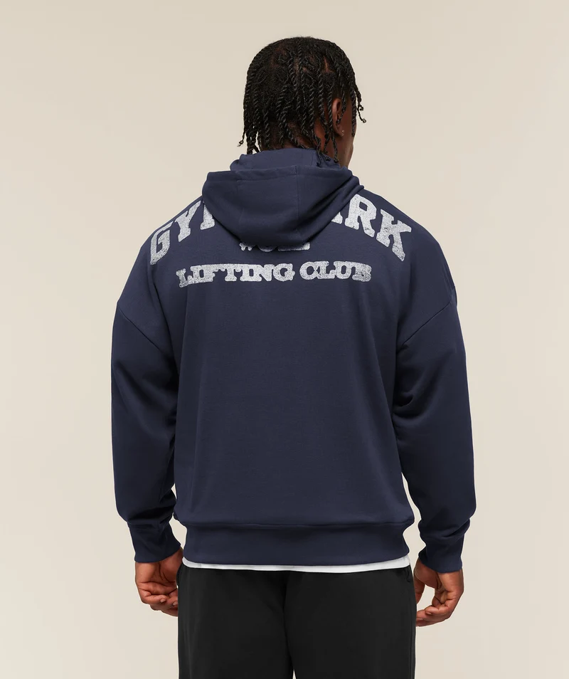 Gymshark Faded Collegiate Graphic Hoodie - Heavy Blue