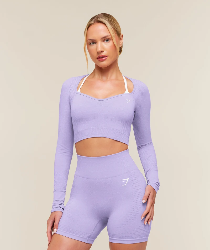 Gymshark Vital Sweetheart Neck Crop Top - Pace Purple/Marl