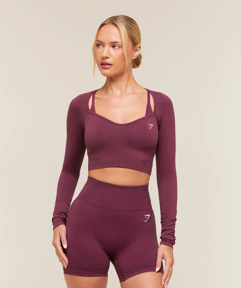 Gymshark Vital Sweetheart Neck Crop Top - Strength Pink/Marl