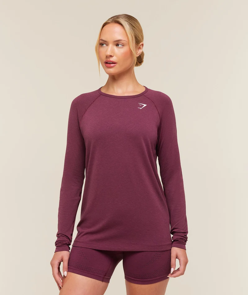 Gymshark Vital Seamless 2.0 Light Long Sleeve Top - Strength Pink/Marl