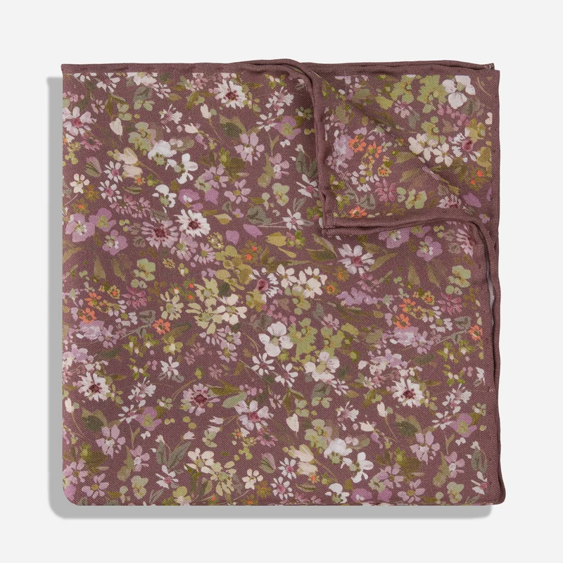 Kelly Ventura x The Tie Bar Perennials Floral Vintage Mauve Pocket Square