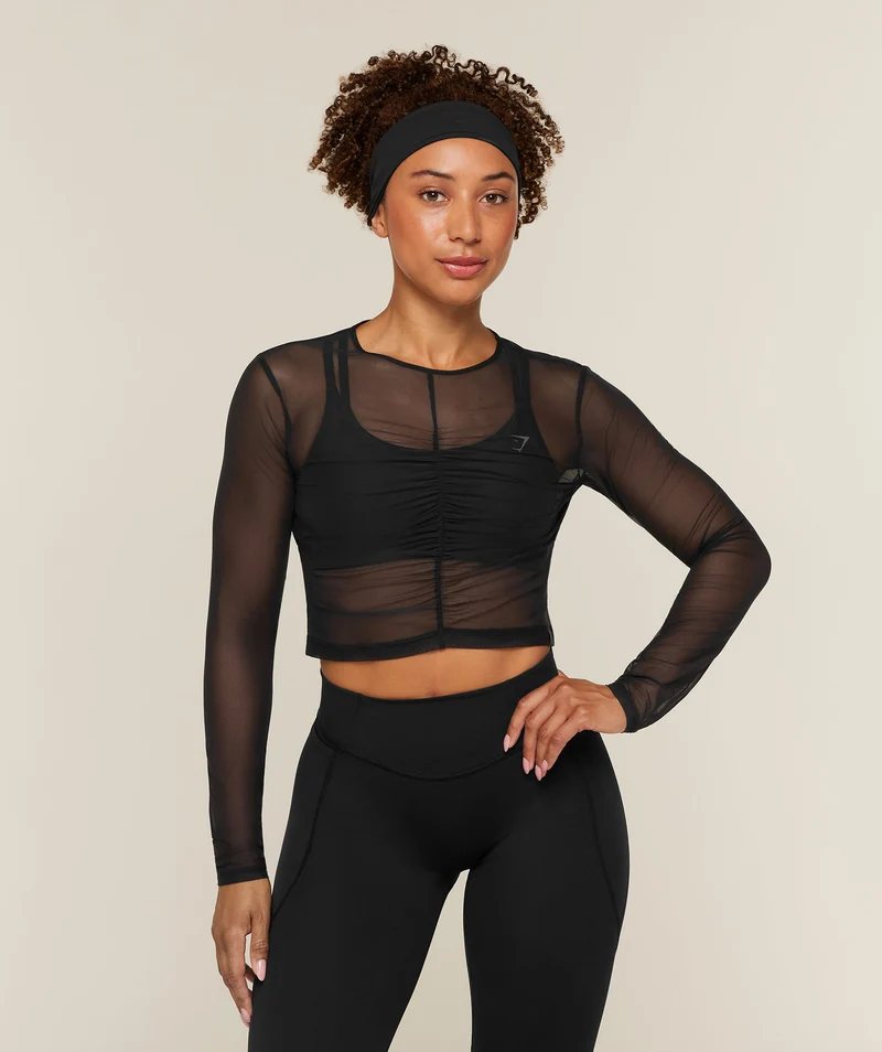 Gymshark Hybrid Mesh Long Sleeve Top - Black