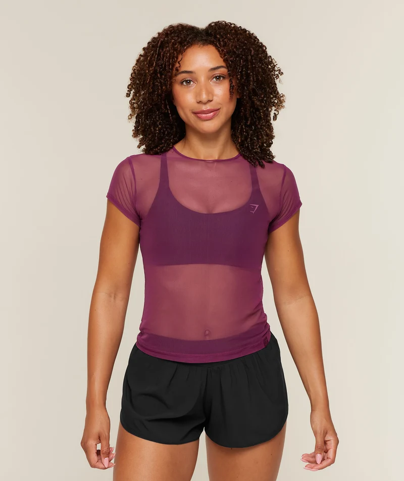 Gymshark Hybrid Mesh T-Shirt - Strength Pink