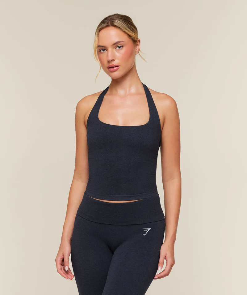 Gymshark CottonMove™ Halterneck Top - Deep Blue Marl