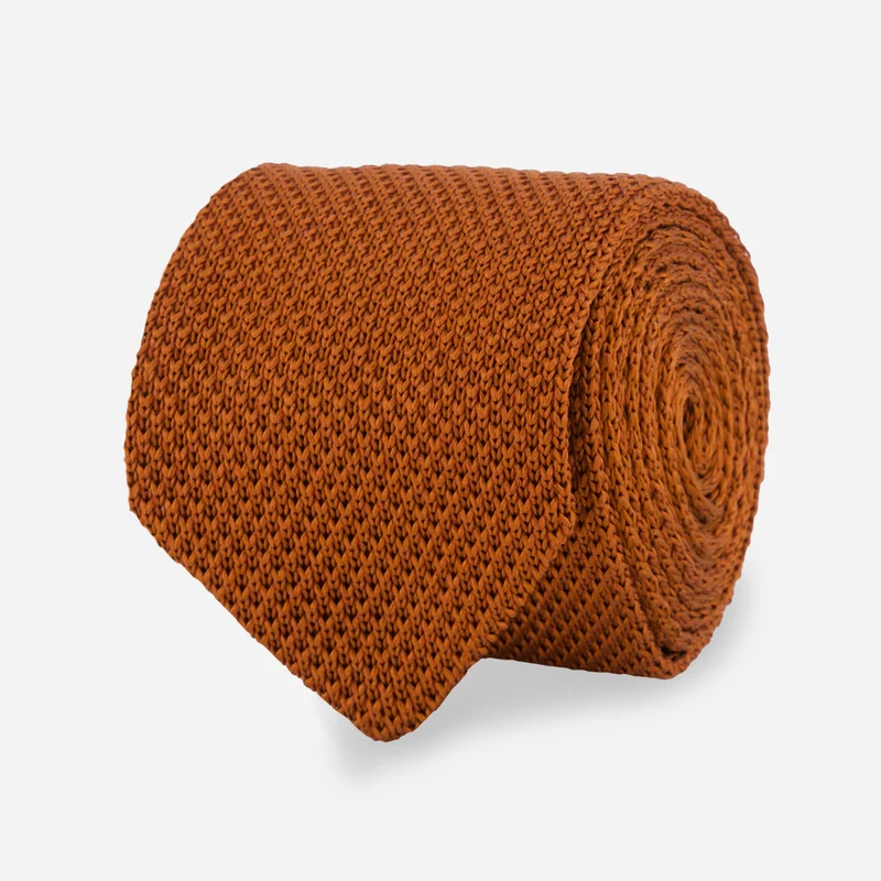 Pointed Tip Knit Burnt Orange Tie