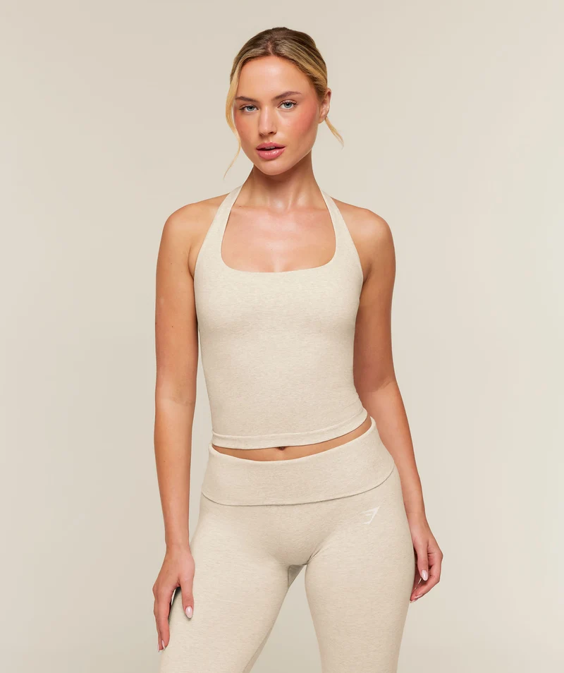 Gymshark CottonMove™ Halterneck Top - Oat Marl