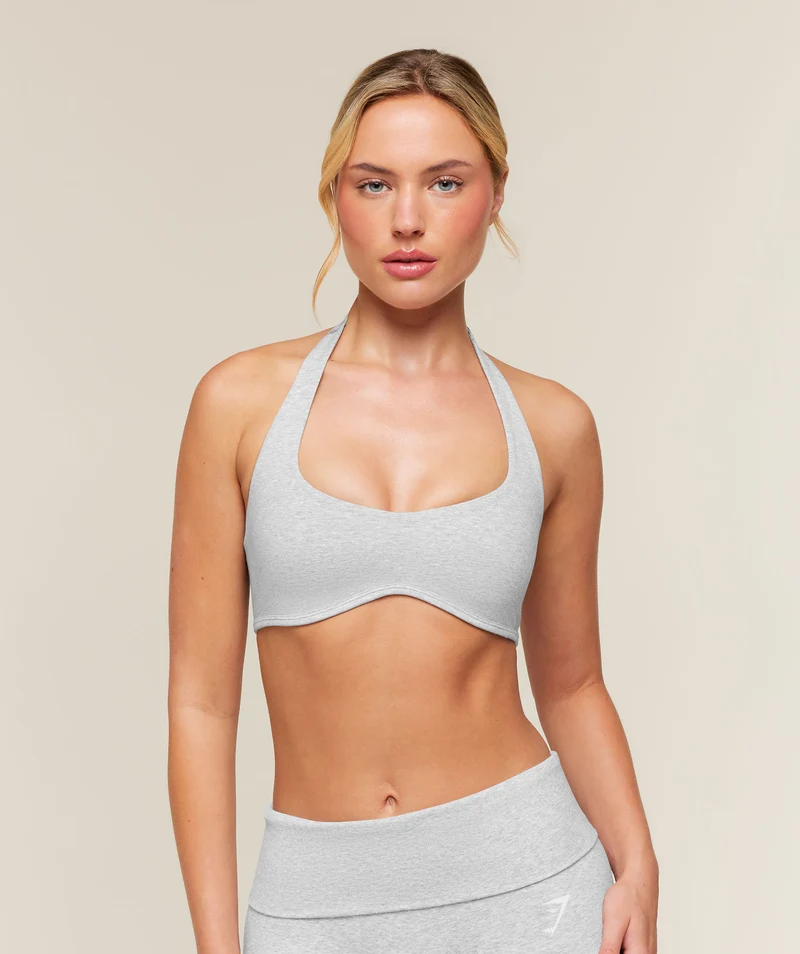 Gymshark CottonMove™ Halterneck Sports Bra - Soft Grey Marl