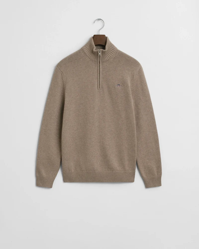 CASUAL COTTON HALFZIP - 295 DK. SAND MELANGE