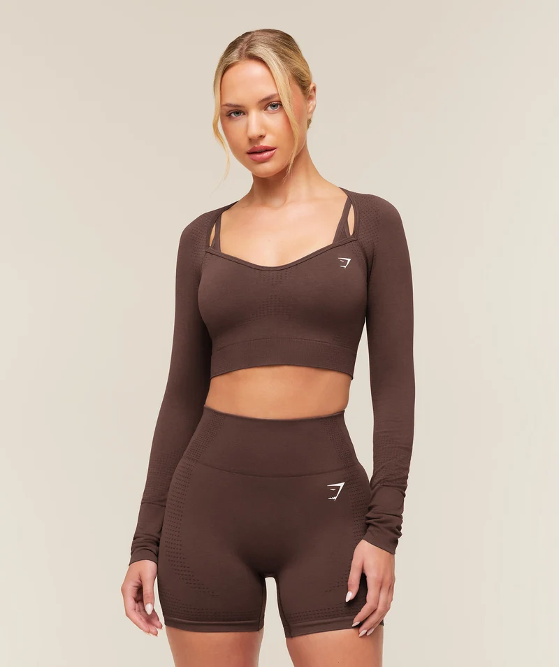 Gymshark Vital Sweetheart Neck Crop Top - Rich Espresso Brown/Marl